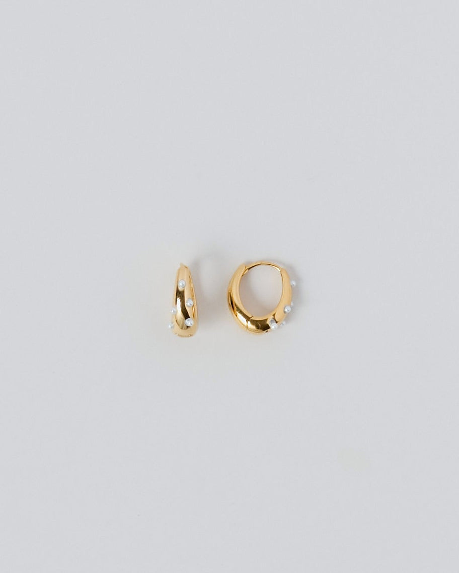 [24KGP] Drop Hoop Pearl Pierced Earrings