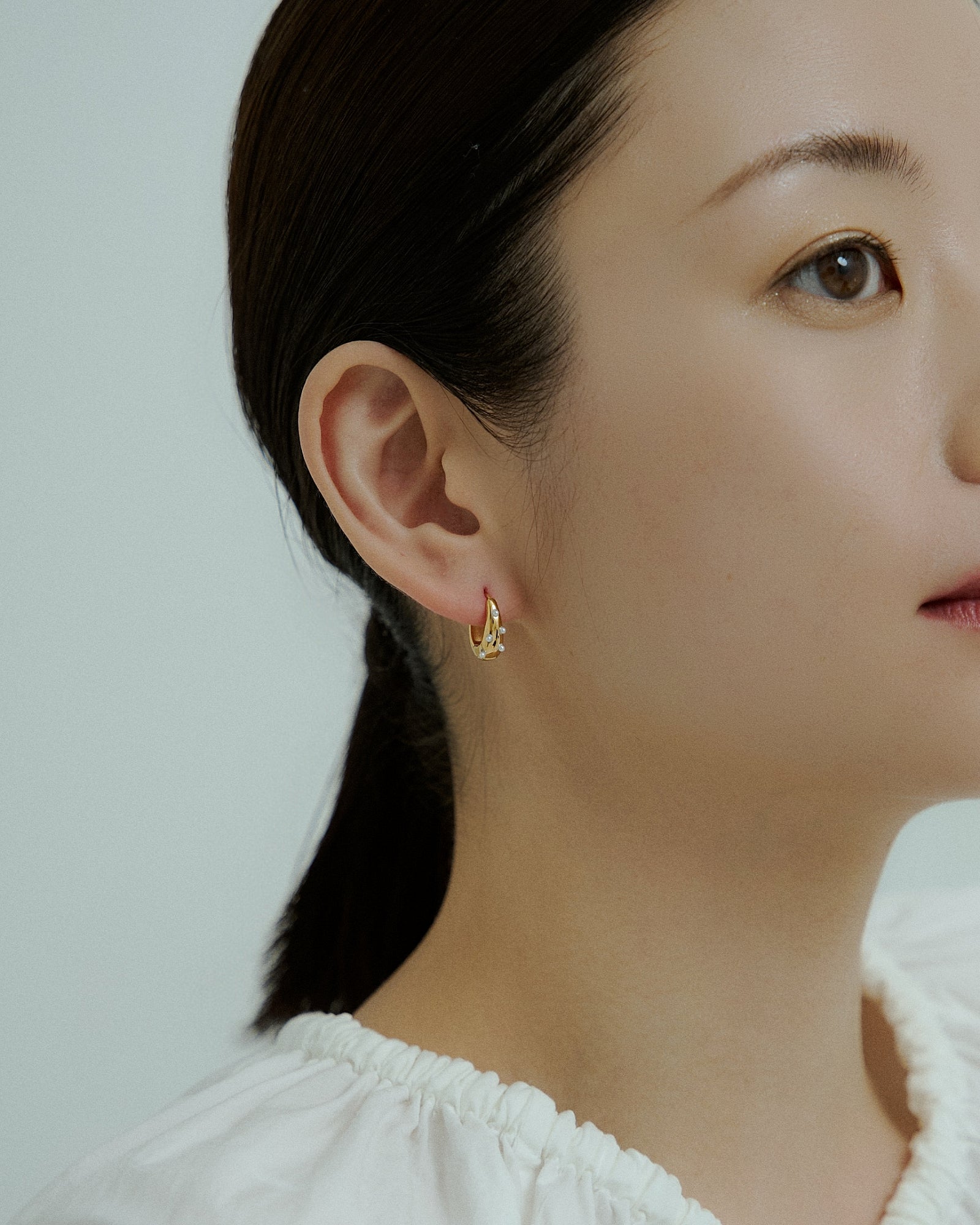 [24KGP] Drop Hoop Pearl Pierced Earrings