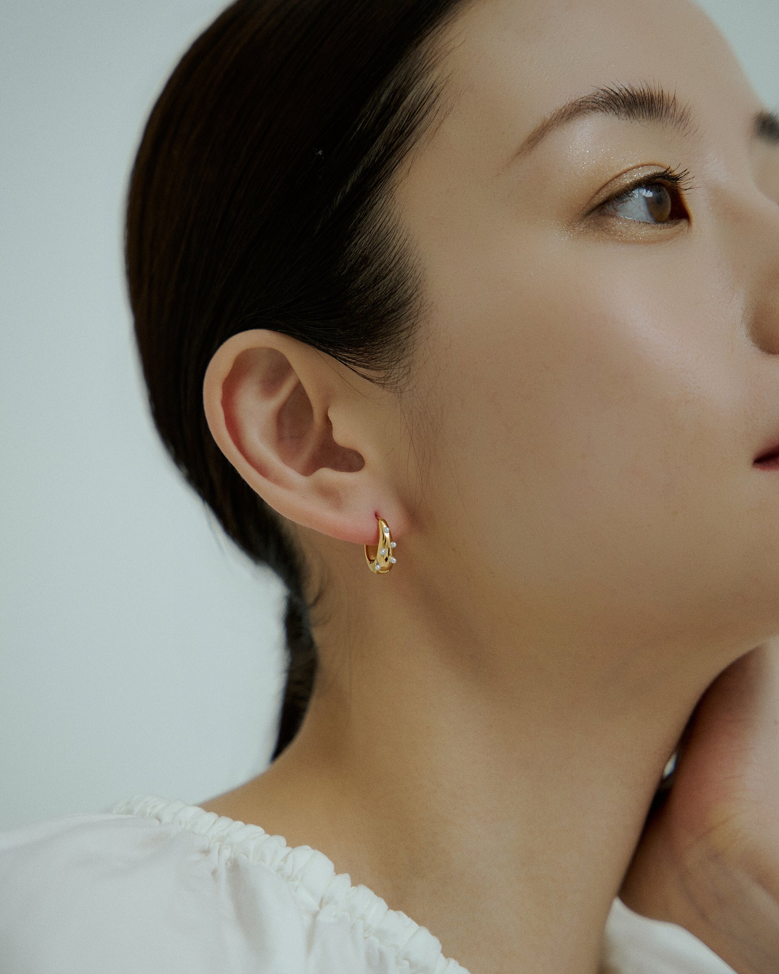 [24KGP] Drop Hoop Pearl Pierced Earrings