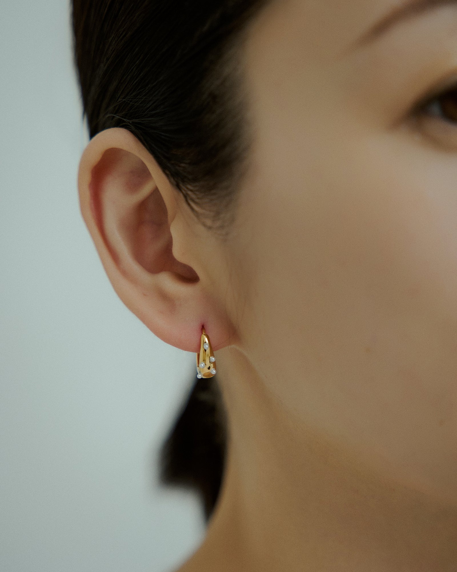 [24KGP] Drop Hoop Pearl Pierced Earrings