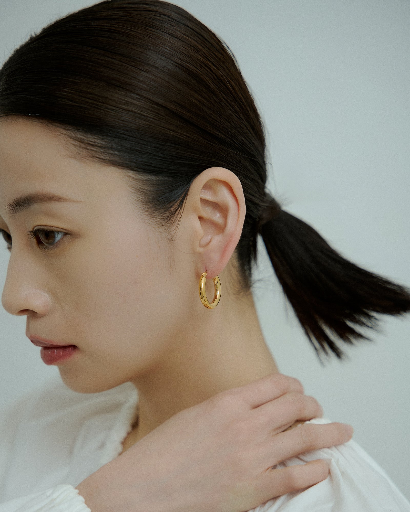 24KGP]Mid Chubby Hoop Pierce