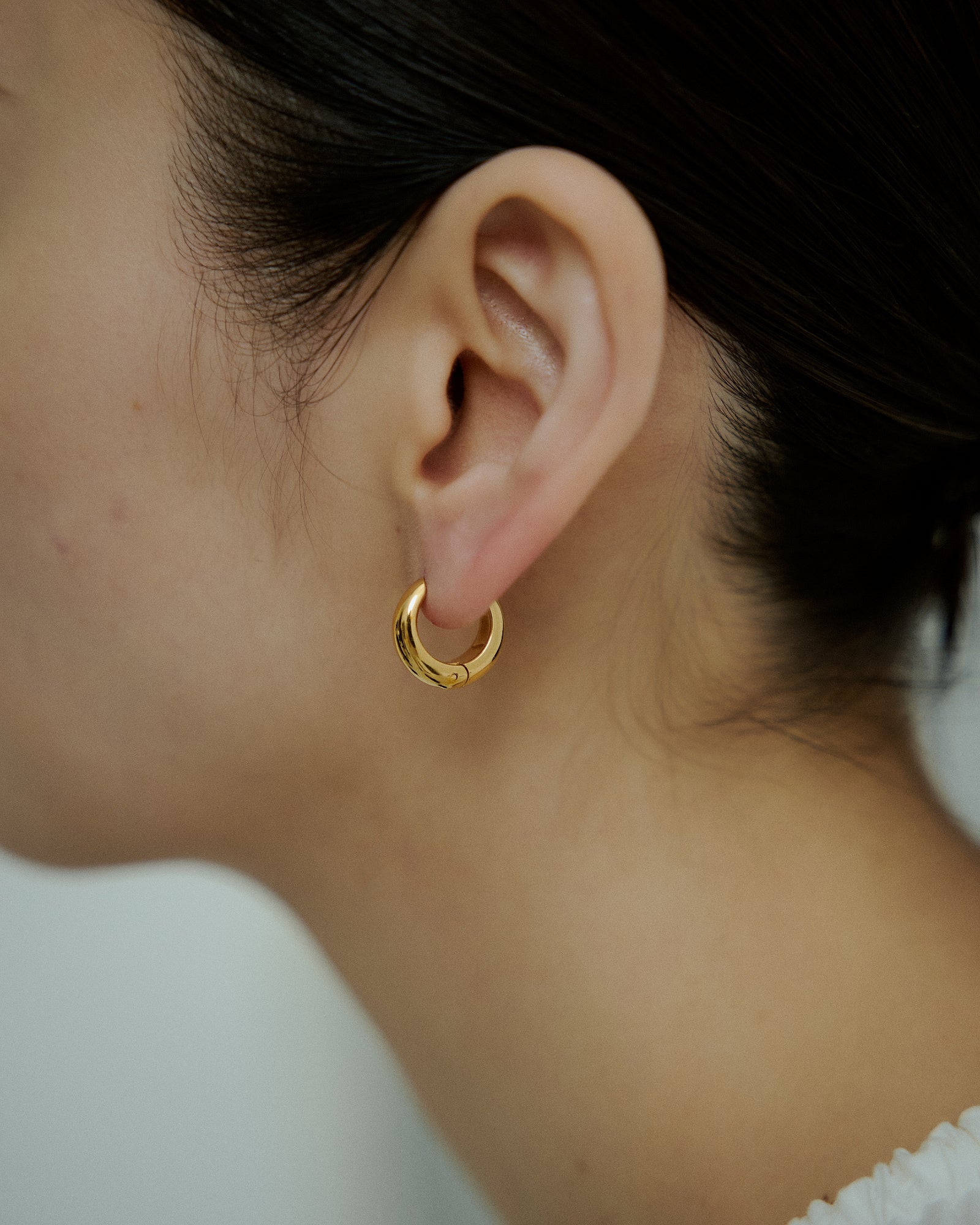 [24KGP] Mid Drop Hoop Pierced Earrings