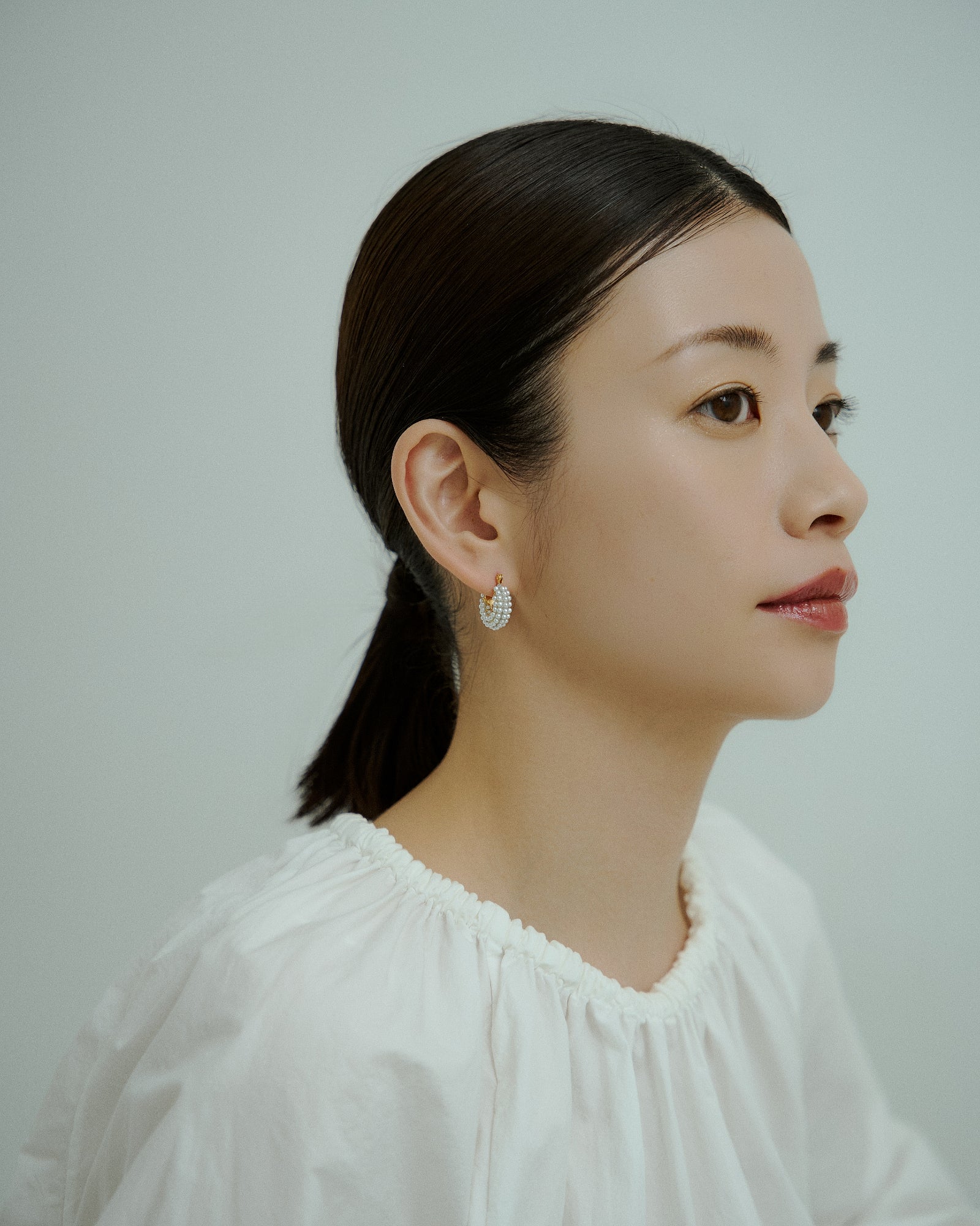 [24KGP]Pearl Chubby Hoop Pierce